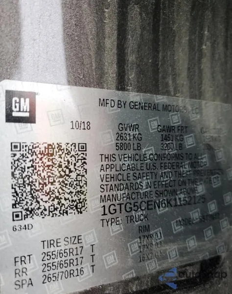 2019 GMC Canyon Sle z USA, uszkodzony, nr VIN 1GTG5CEN6K1152125